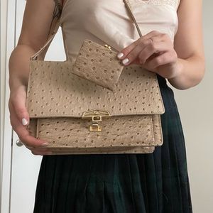 Vintage cream colored ostrich handbag